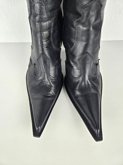 Vintage leather high heel pointed toe cowboy boots