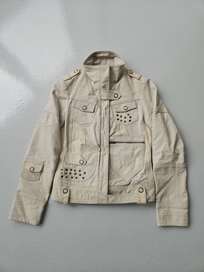 Archive y2k multipocket high collar leather jacket