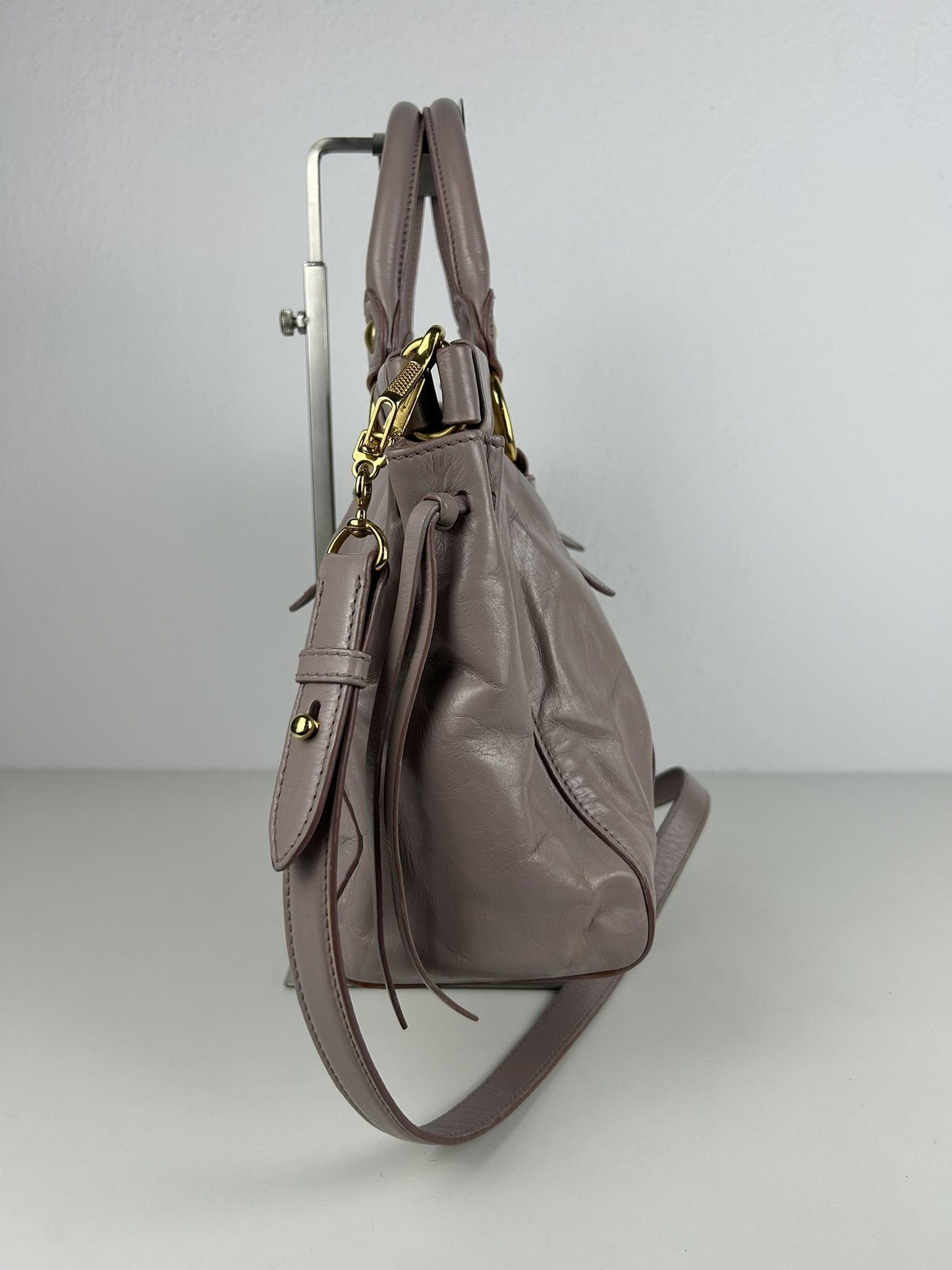 Miu miu vitello bauletto aperto gathered leather handbag