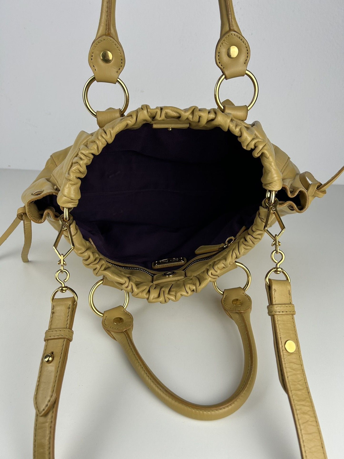 Miu miu vitello bauletto aperto gathered leather bag in buttery