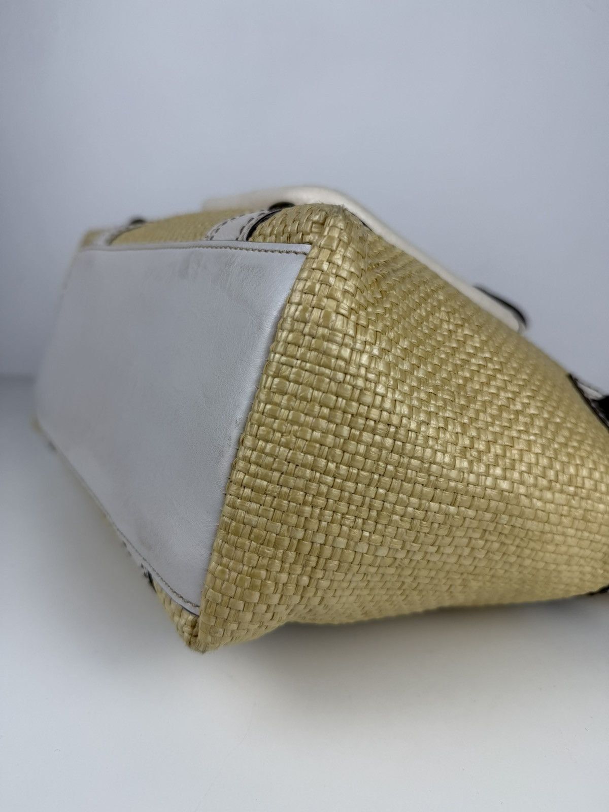 Coach legacy raffia and leather tote bag