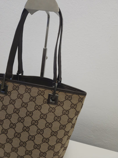 Vintage y2k Gucci gg monogram canvas and leather tote bag