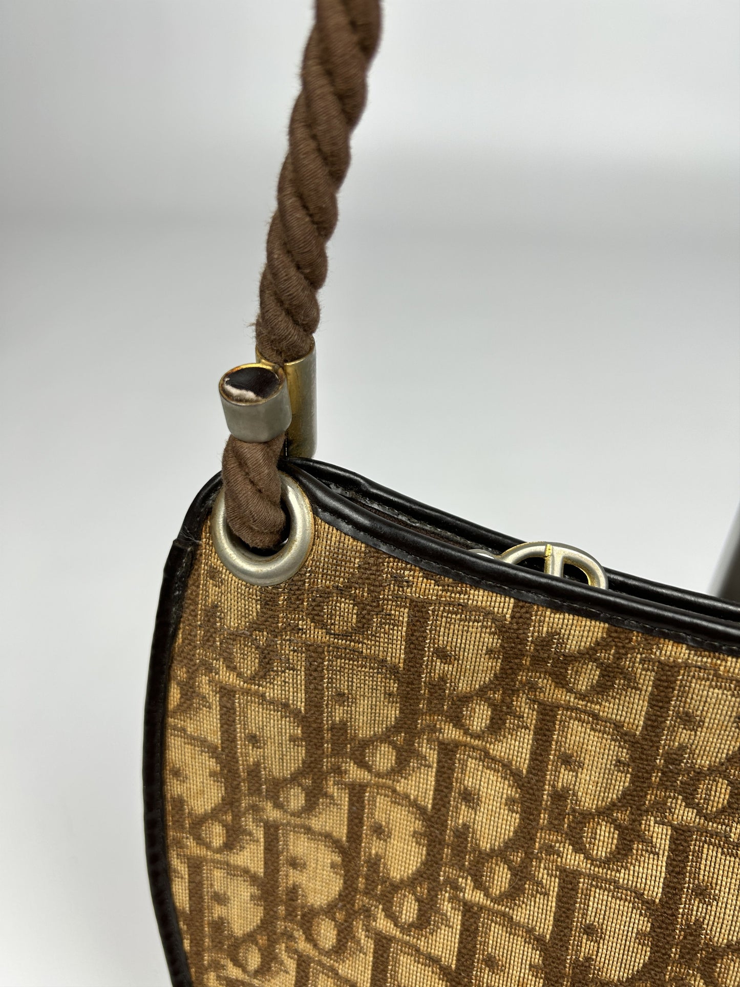 Vintage 80s Dior trotter oblique monogram rope shoulder bag