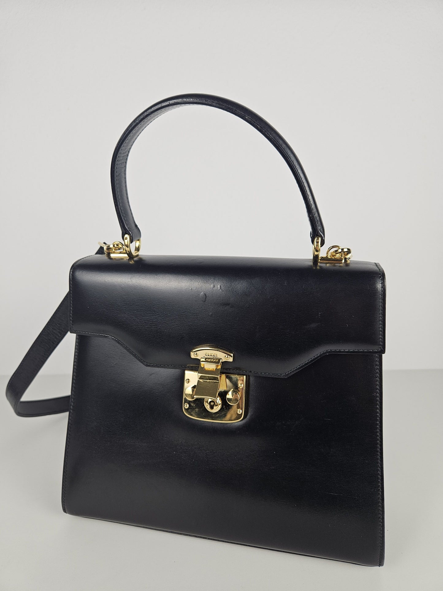 Vintage 80s Gucci lady lock box leather handbag