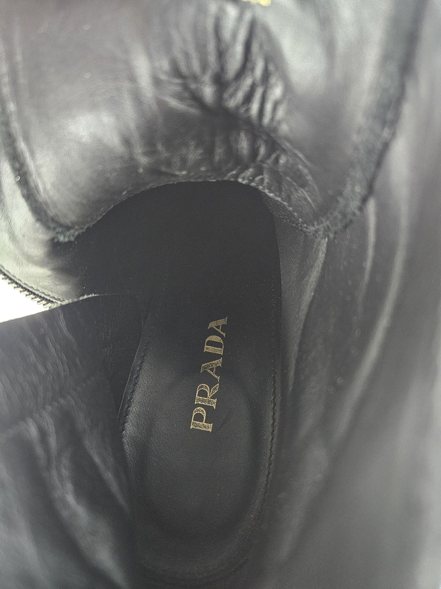 Prada lace up block heel notched sole ankle boots