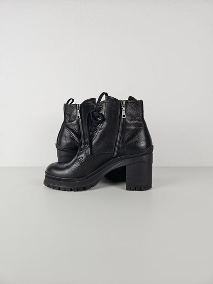 Prada lace up block heel notched sole ankle boots