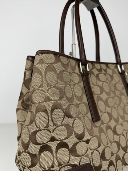 Coach signature leather and canvas tote bag