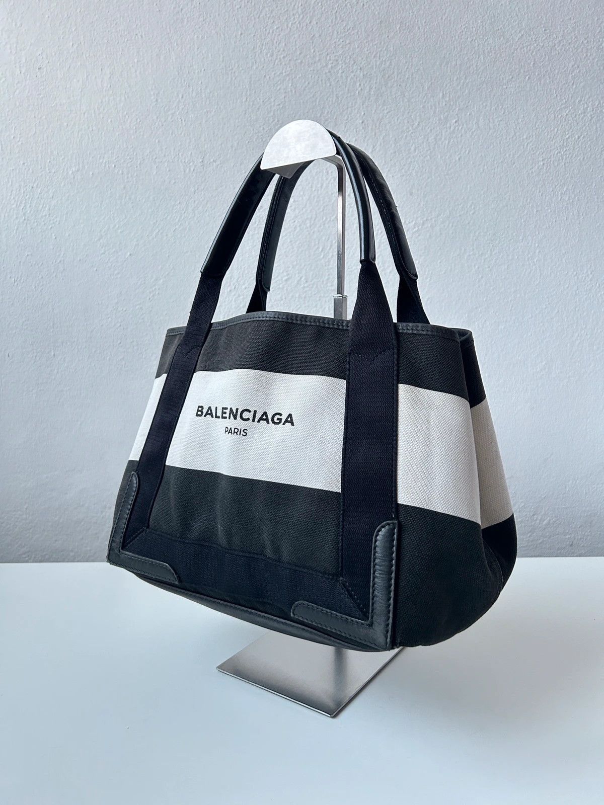 Balenciaga navy cabas logo tote bag small