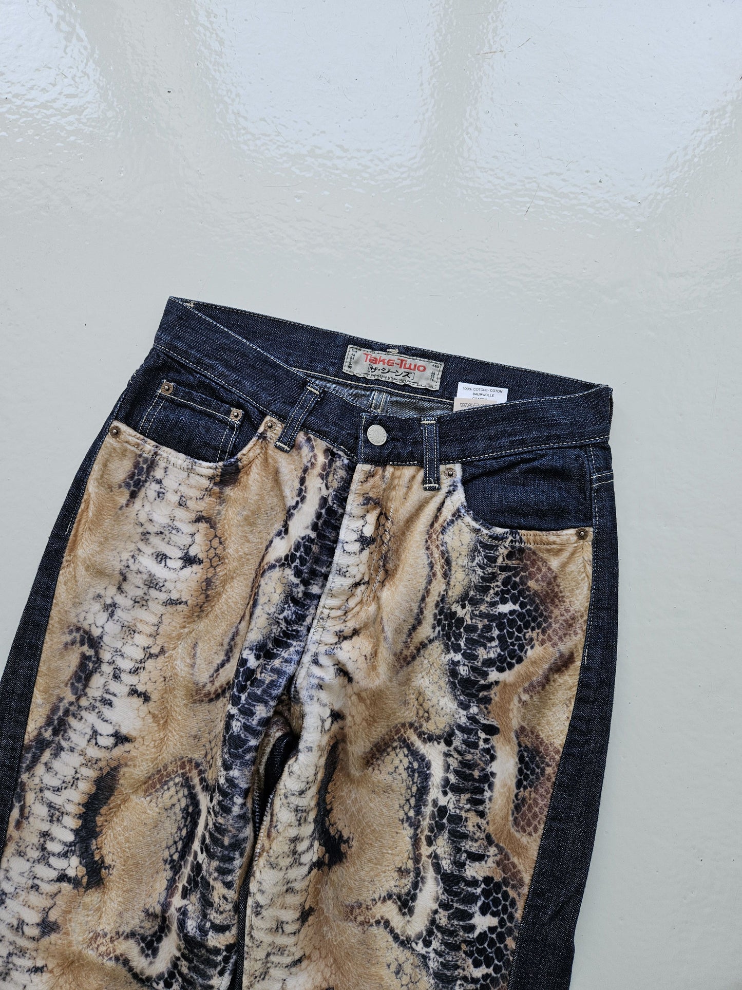 Vintage snake print bootcut denim