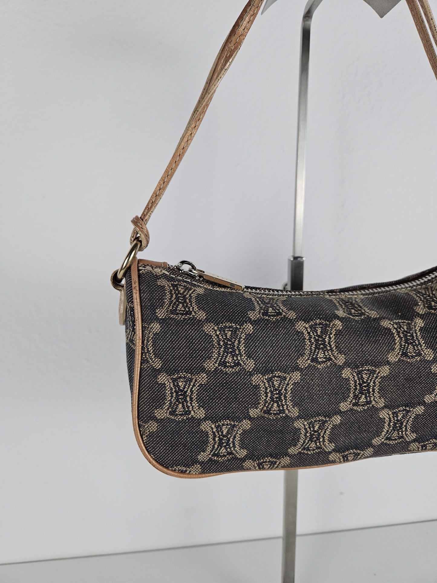 Vintage celine triomphe denim mini handbag pochette baguette