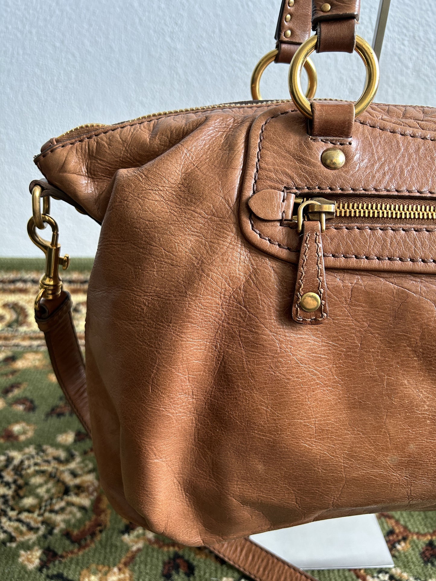 Vintage y2k miu miu leather top zip charm studded handbag