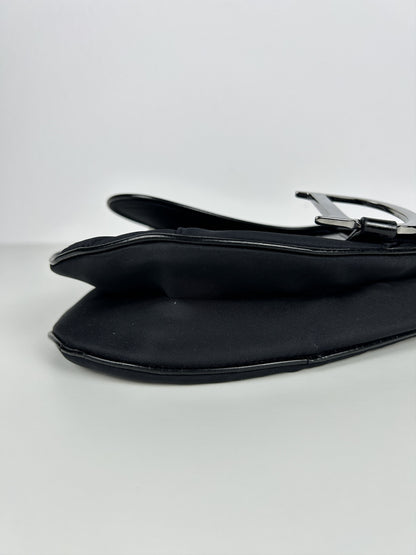 2001 Dior black satin and patent leather saddle bag