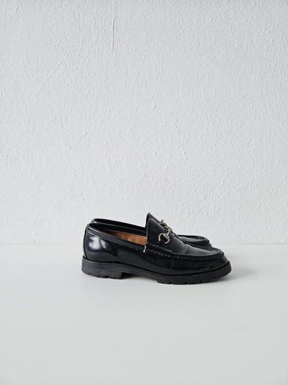 Vintage Gucci notched sole patent leather horsebit loafers