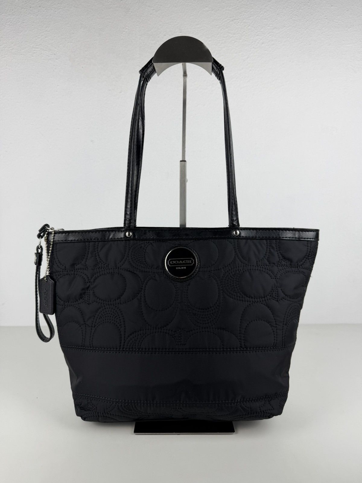 Coach signature quilted nylon and patent leather tote