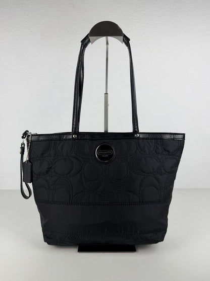 Coach signature quilted nylon and patent leather tote