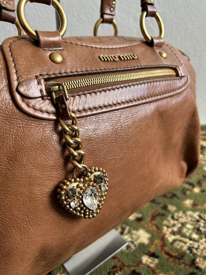 Vintage y2k miu miu leather top zip charm studded handbag
