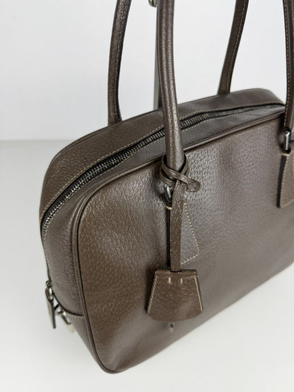 Prada saffiano leather triangle logo mini bowling bag