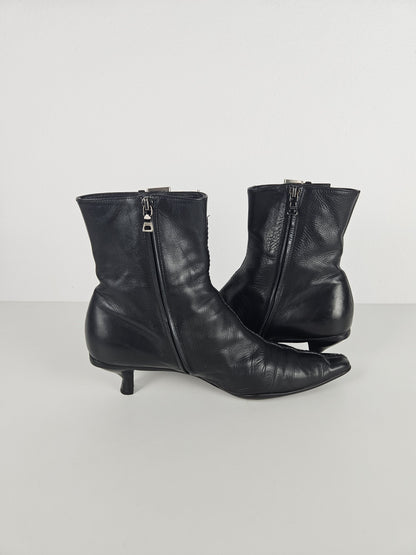 Archive Prada lamb leather kitten heel buckled ankle boots