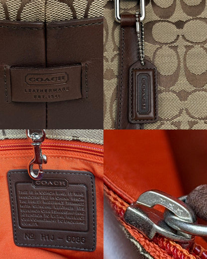 Coach signature leather and canvas tote bag