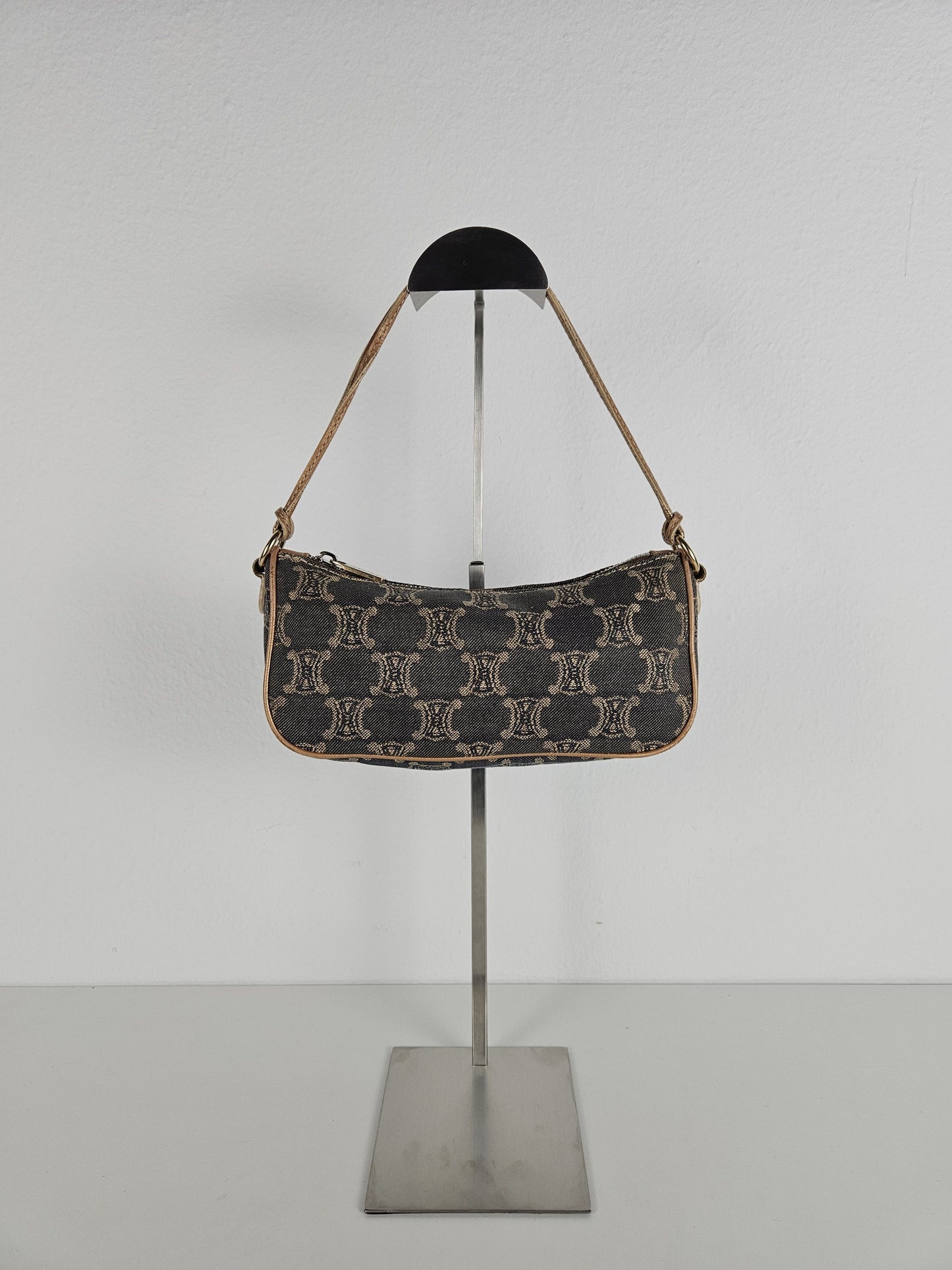 Vintage celine triomphe denim mini handbag pochette baguette