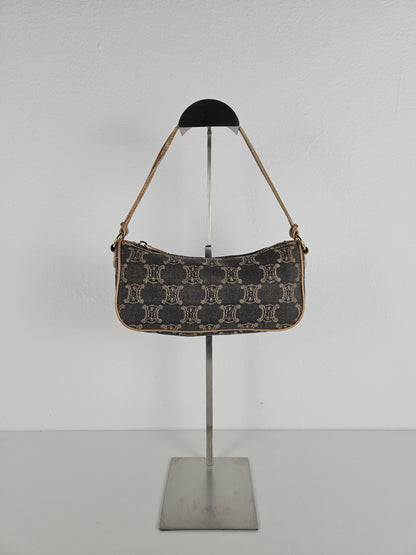 Vintage celine triomphe denim mini handbag pochette baguette