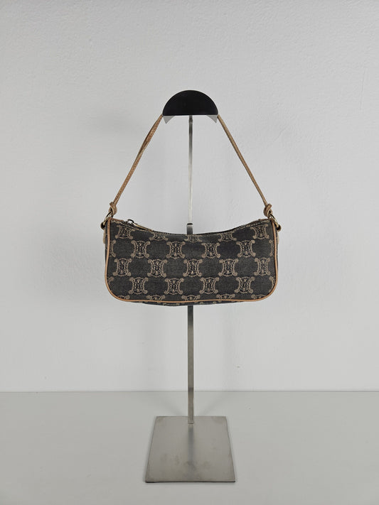 Vintage celine triomphe denim mini handbag pochette baguette