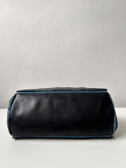 Balenciaga denim leather navy cabas m tote bag with pouch