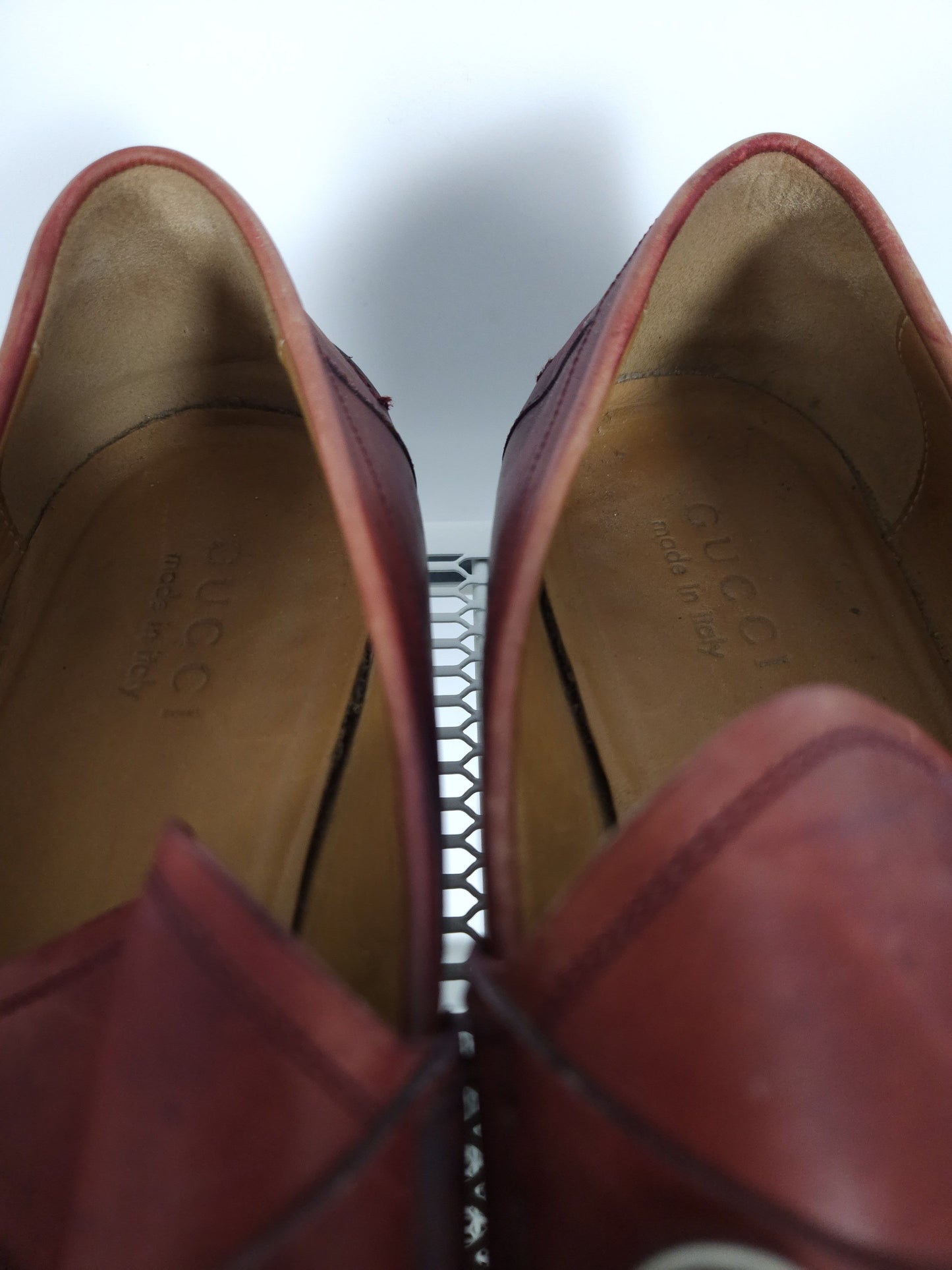 Gucci leather horsebit loafers in distressed red