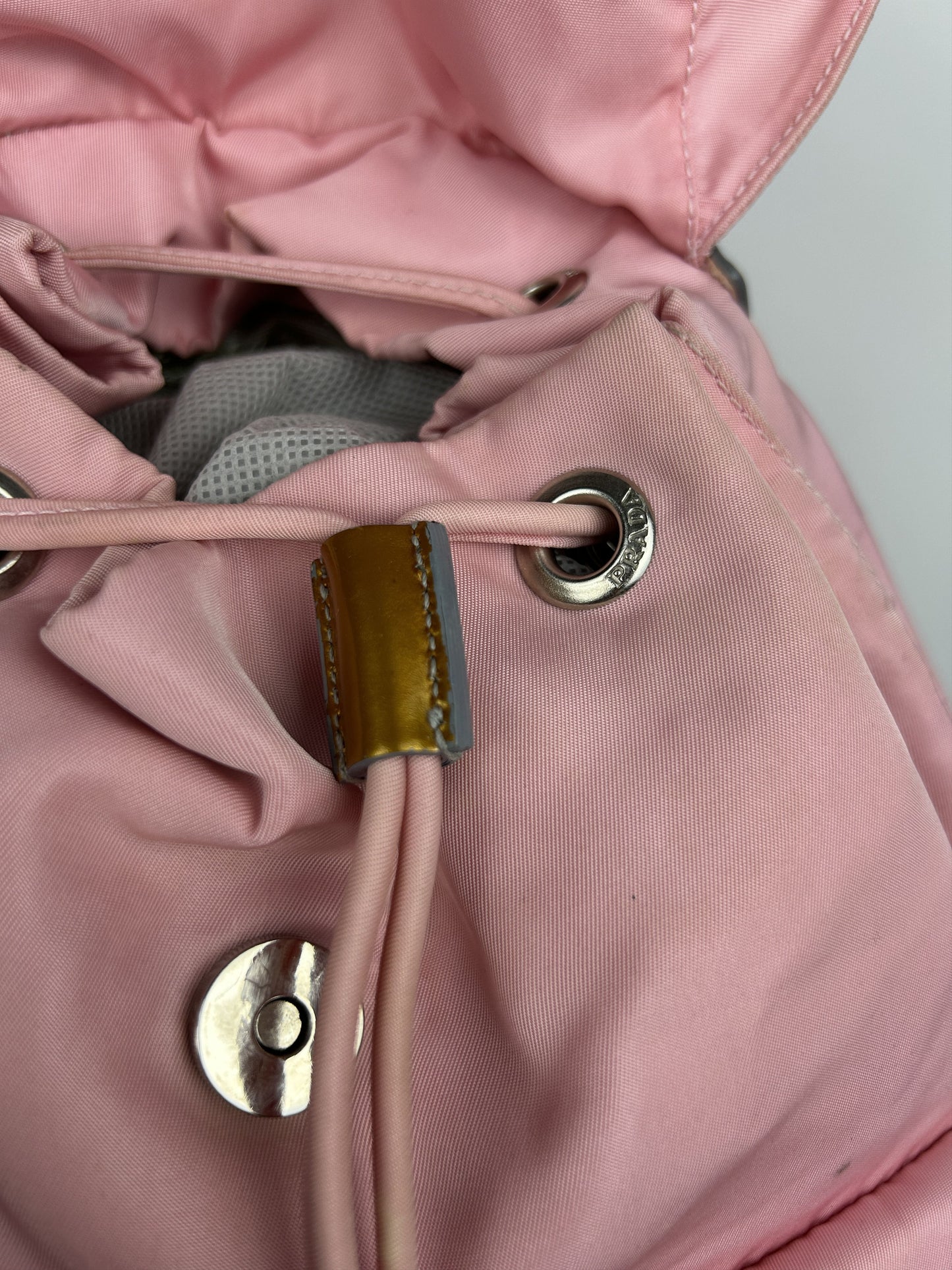 Prada nylon triangle logo pink backpack