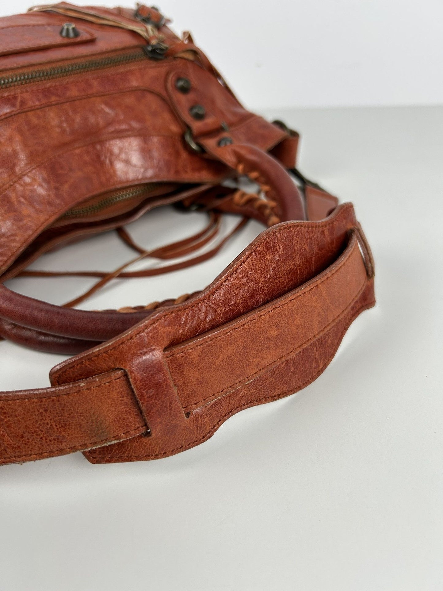 Balenciaga first bag in burnt red