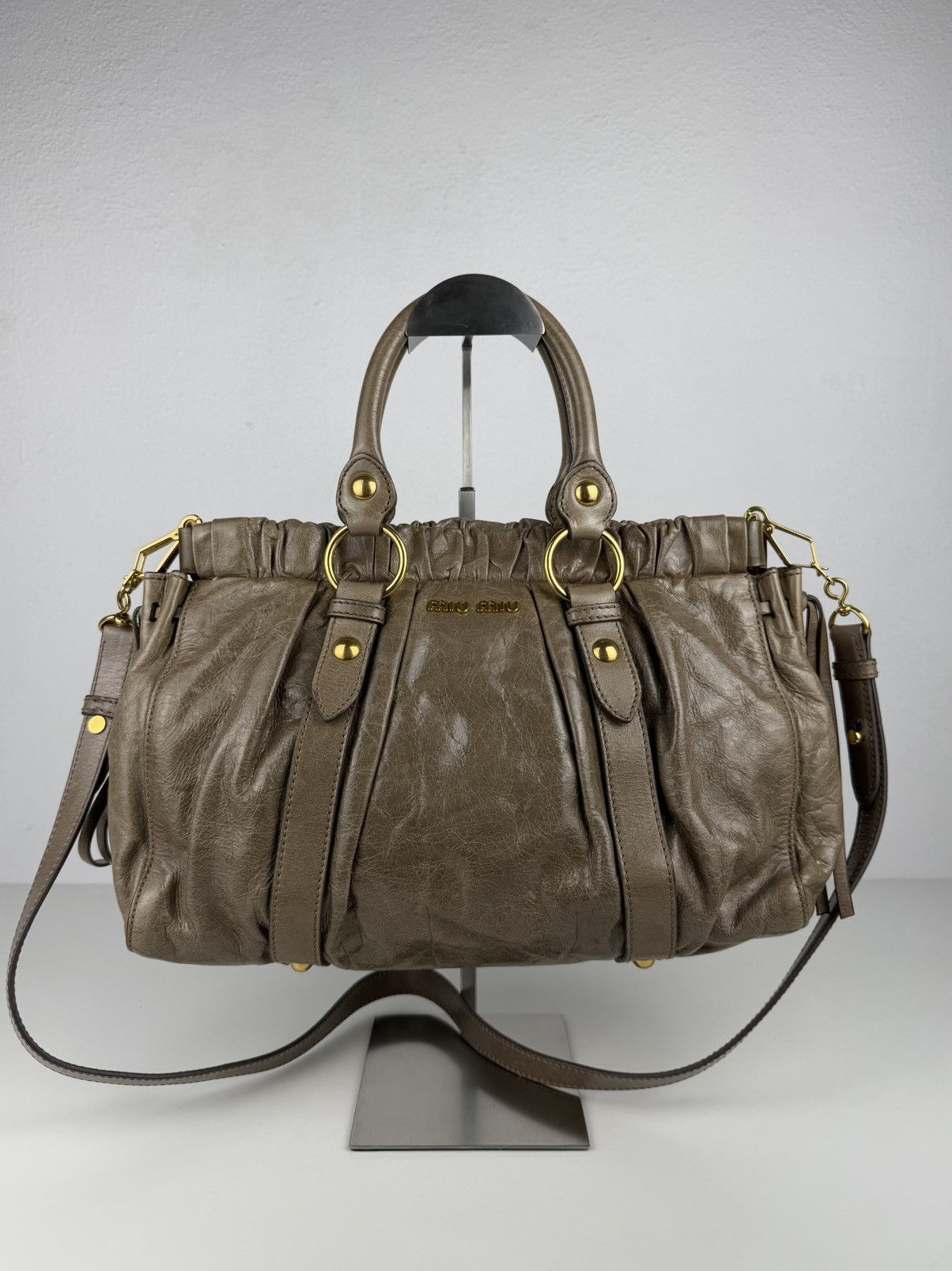 Miu Miu vitello bauletto aperto gathered leather handbag