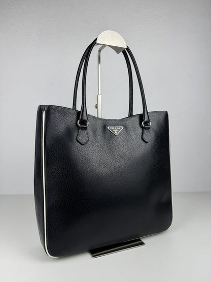 Vintage Prada leather triangle logo tote bag