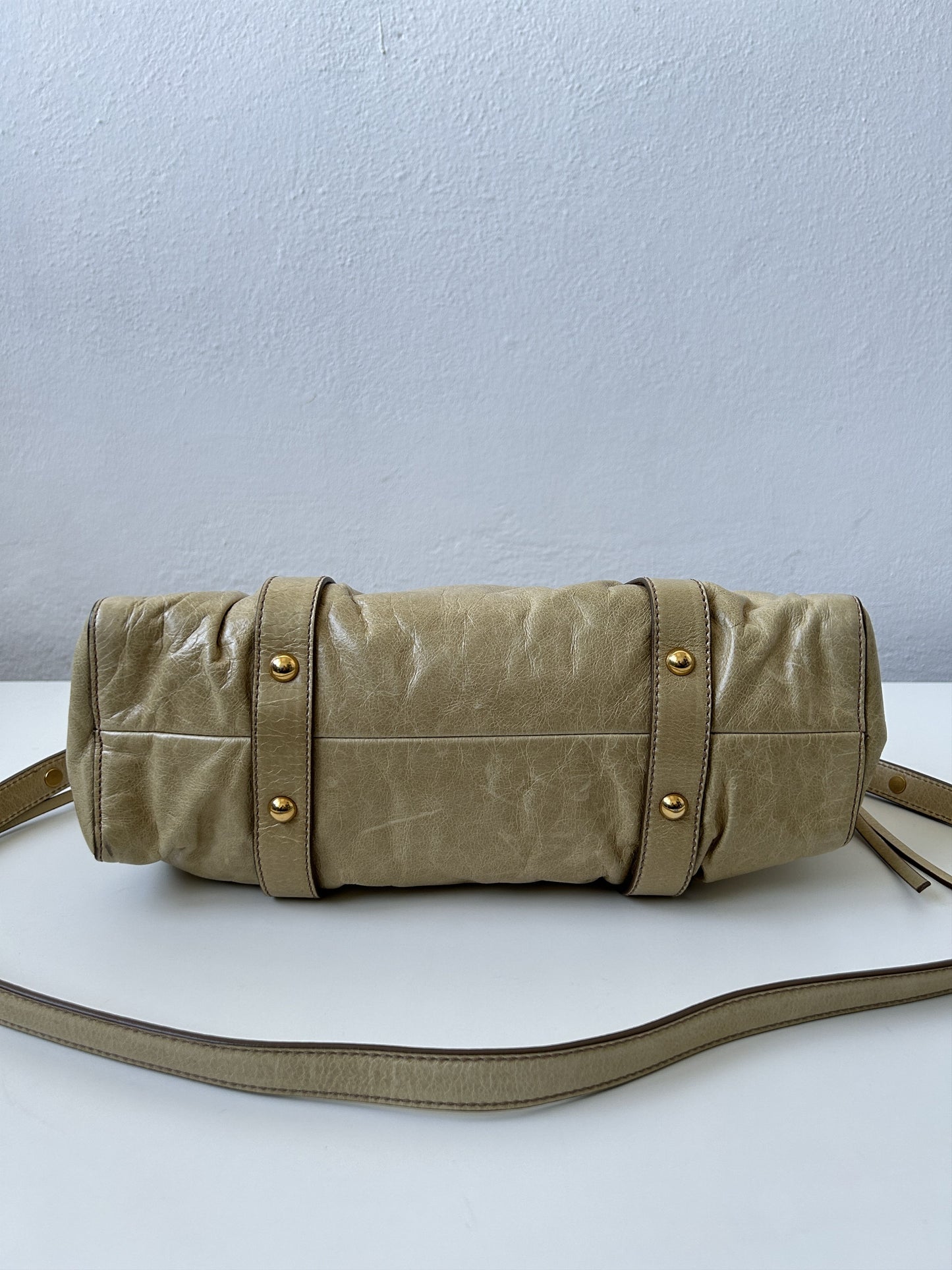 Miu miu vitello bauletto aperto gathered leather handbag