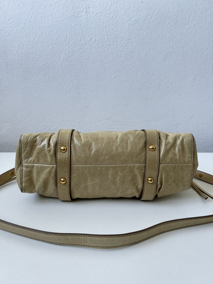 Miu miu vitello bauletto aperto gathered leather handbag