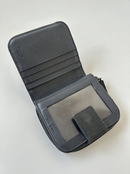 Prada nylon and saffiano leather triangle logo zip wallet