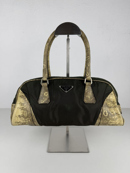 Vintage Prada nylon leather triangle logo mini bowling bag