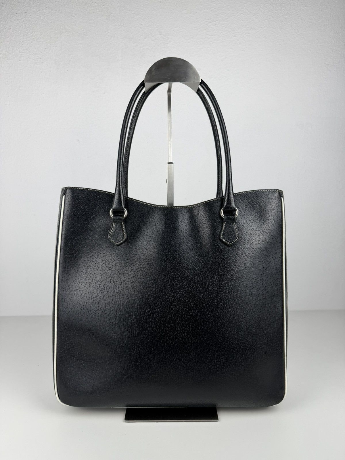 Vintage Prada leather triangle logo tote bag