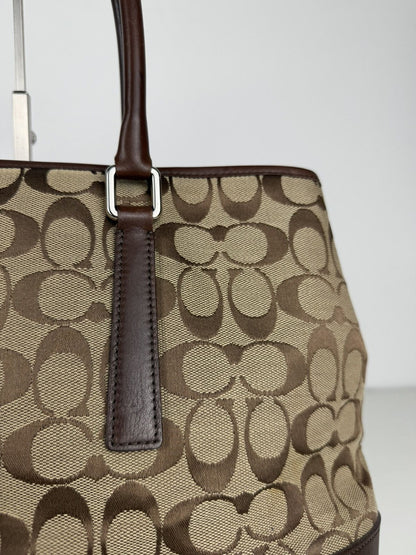 Coach signature leather and canvas tote bag