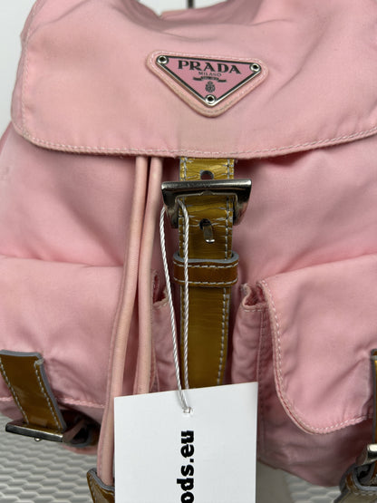 Prada nylon triangle logo pink backpack