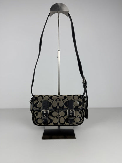 Coach signature leather and canvas shoulder/ crossbody bag
