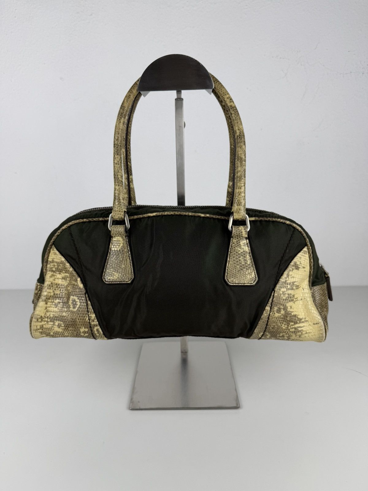 Vintage Prada nylon leather triangle logo mini bowling bag
