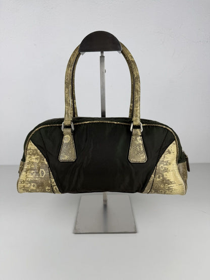 Vintage Prada nylon leather triangle logo mini bowling bag