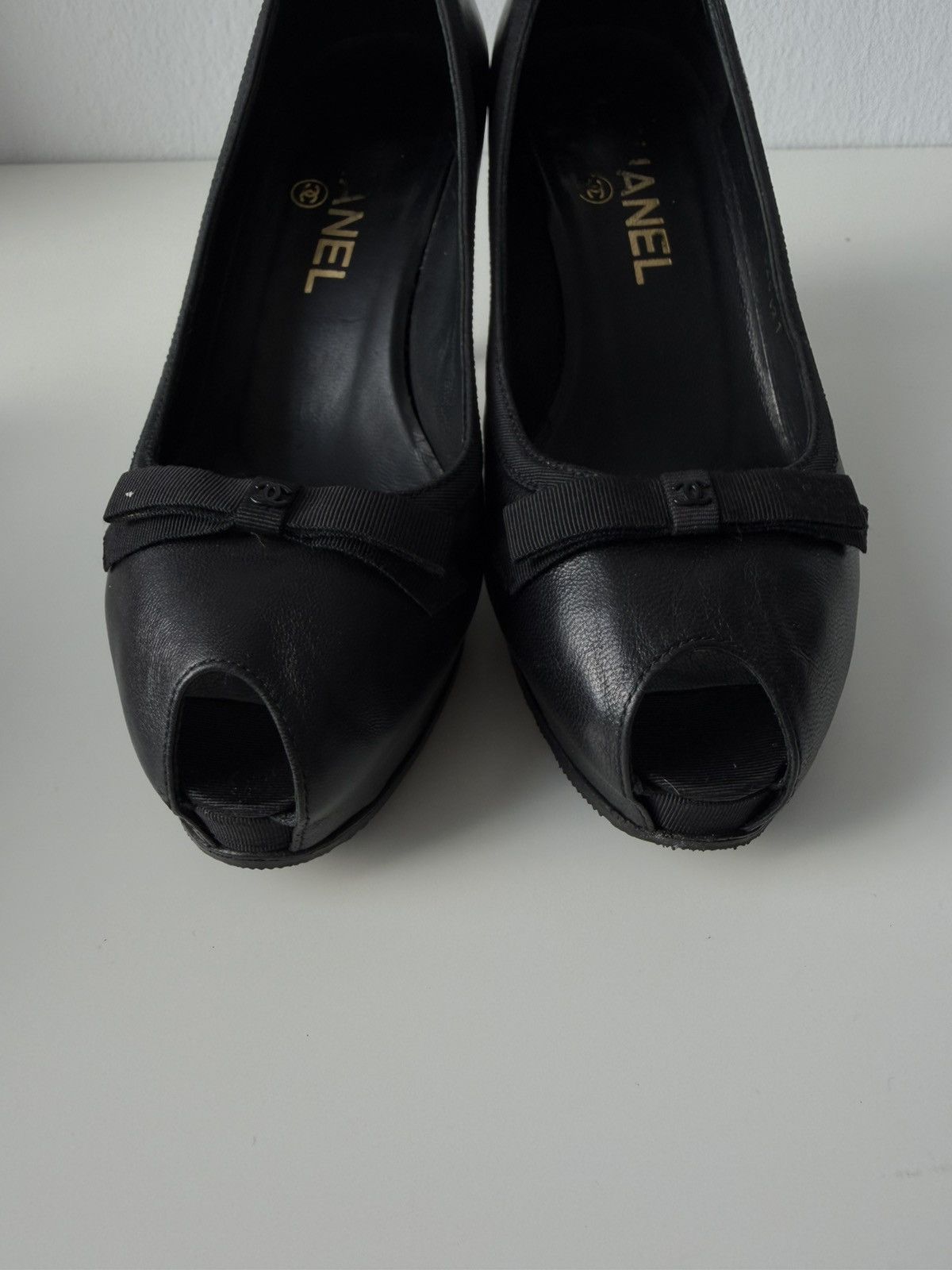 Chanel open toe pumps with bow