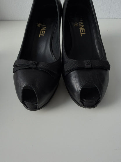 Chanel open toe pumps with bow