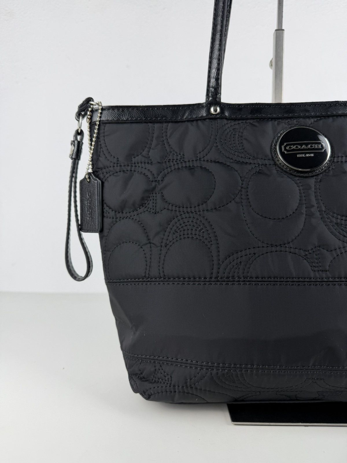 Coach signature quilted nylon and patent leather tote