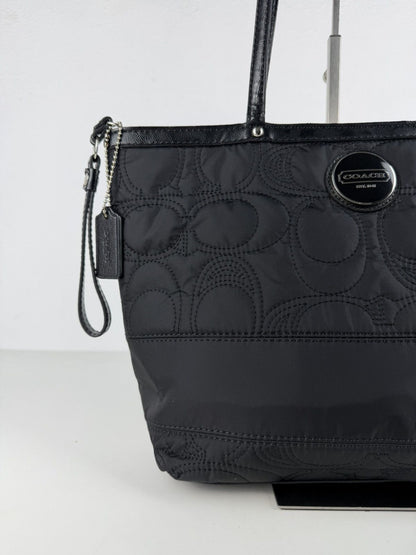 Coach signature quilted nylon and patent leather tote