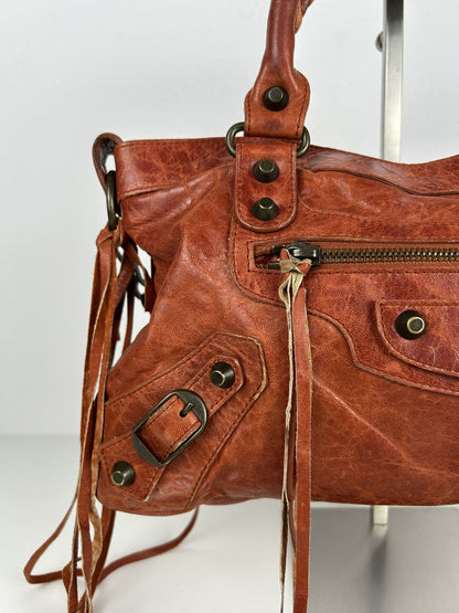 Balenciaga first bag in burnt red