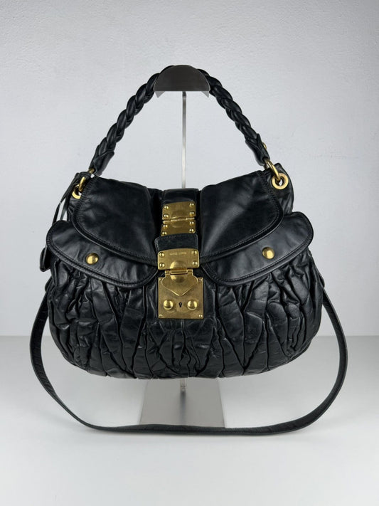 Miu Miu matelasse pleated leather coffer bag in deep green
