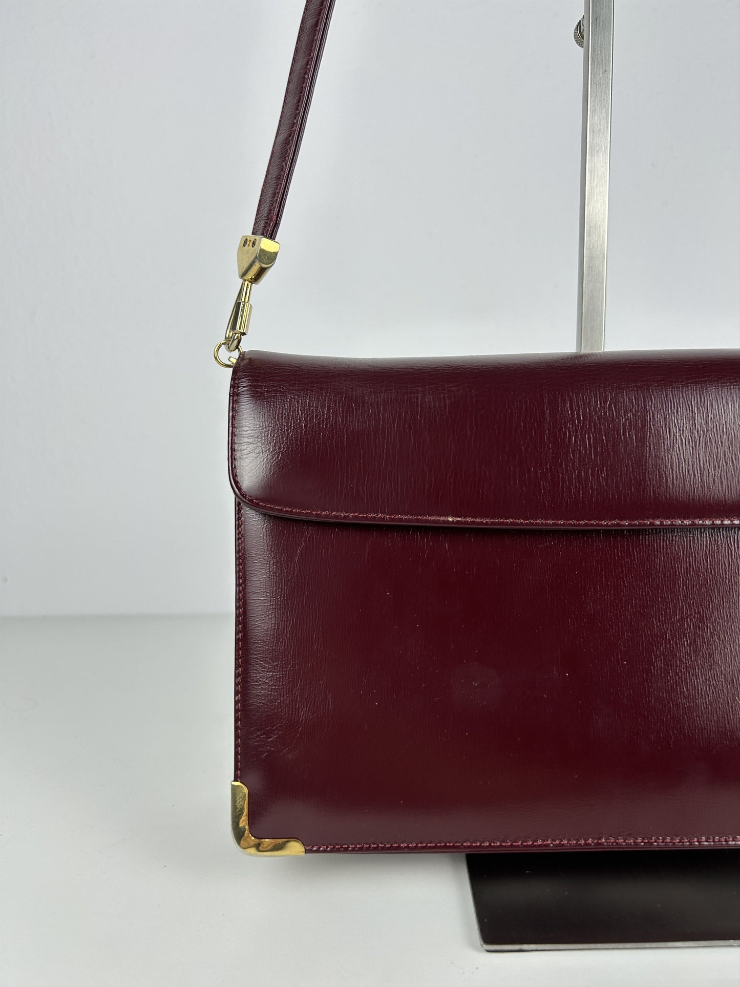Vintage 80s Dior box calf leather burgundy handbag