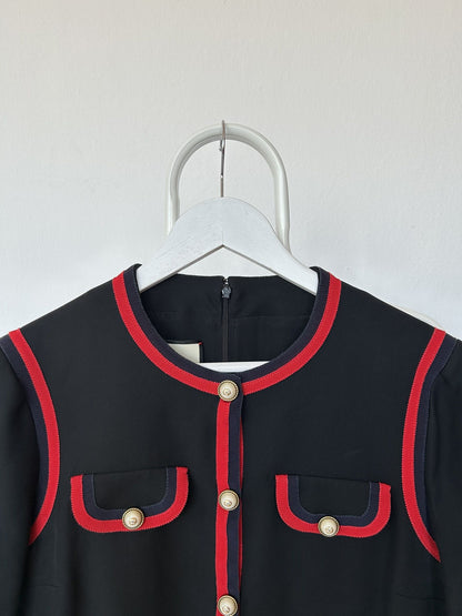 2017 Gucci ribbon trim short sleeve wool and silk mini dress